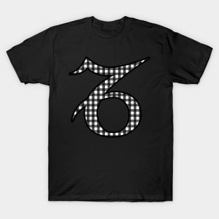 Capricorn Zodiac Horoscope Symbol in Black and White Gingham Pattern T-Shirt